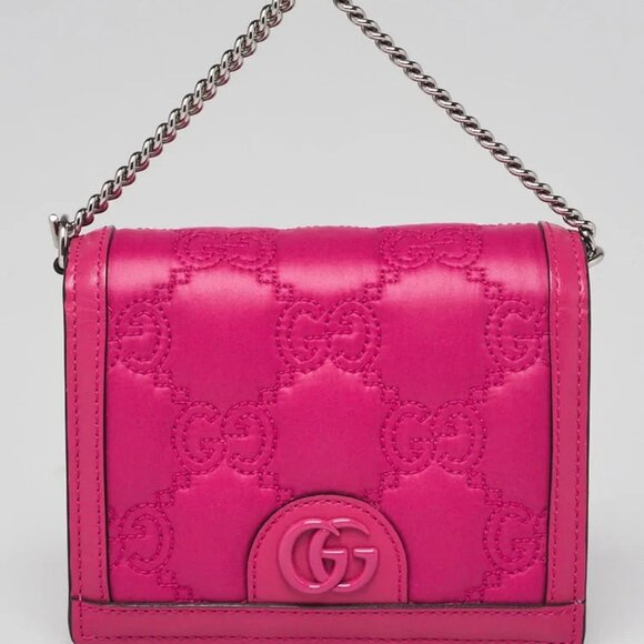 Gucci Fuchsia Quilted GG Nylon and Leather Marmont Mini Wallet on Chain Bag - Picture 1 of 10